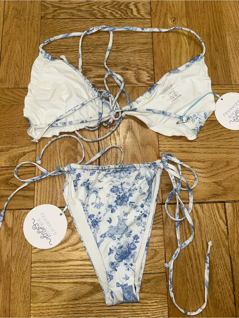 Frankie’s Bikinis @ Gigi Collab Blue & White Floral Tie-Side Triangle Bikini Set